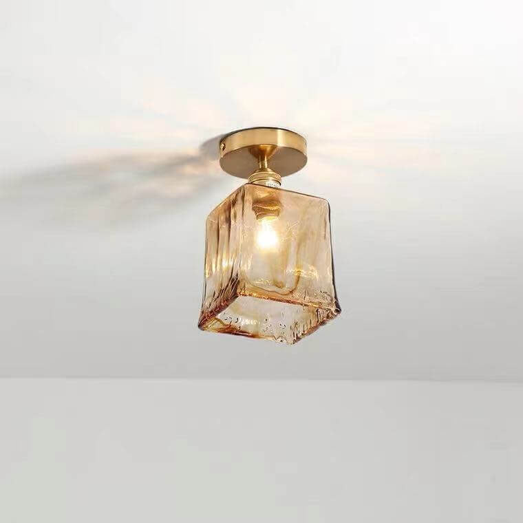 Modern Japanese Amber Glass Flush Mount Light - Multi-Style 1-Light Ceiling Fixture for Home Decor