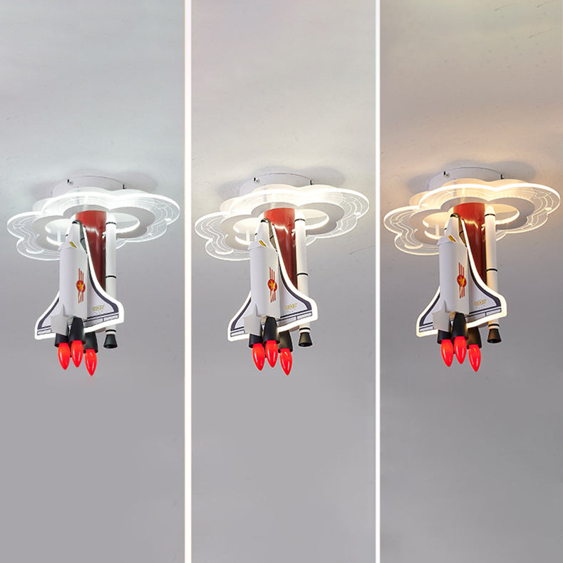 Contemporary Creative Iron Cartoon Aerospace Rocket Acrylic LED Kids Flush Mount Ceiling Light for Living Room, Playroom, Nursery, Modern Children's Lighting Fixture, Space-Themed Home Decor, Adjustable Brightness, Energy Efficient Kids Room Accessories