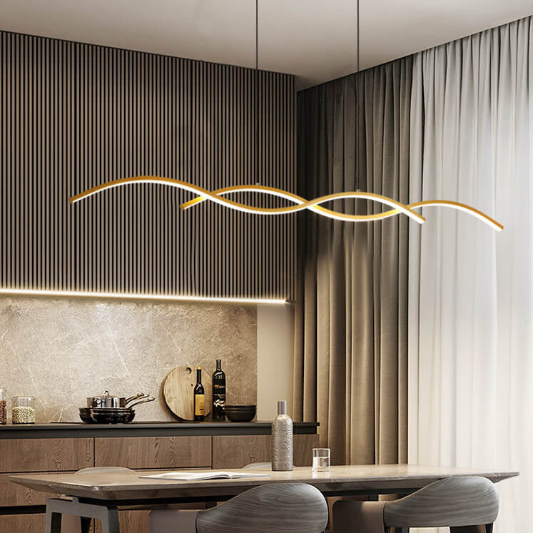 Nordic Minimalist LED Wave Design Island Chandelier - Modern Strip Light