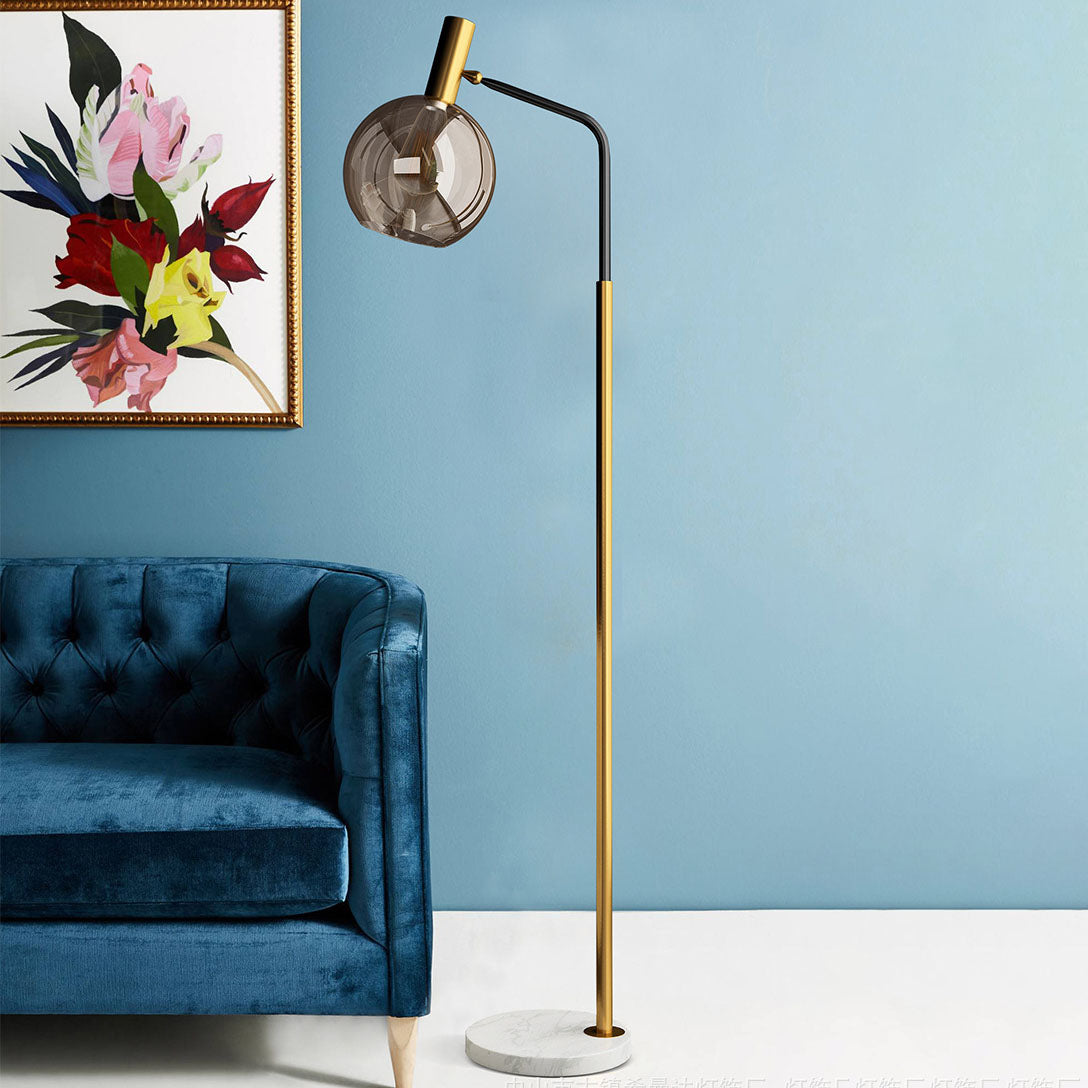 Contemporary Nordic Glass Dome Shade Marble Base Floor Lamp - Living Room Lighting