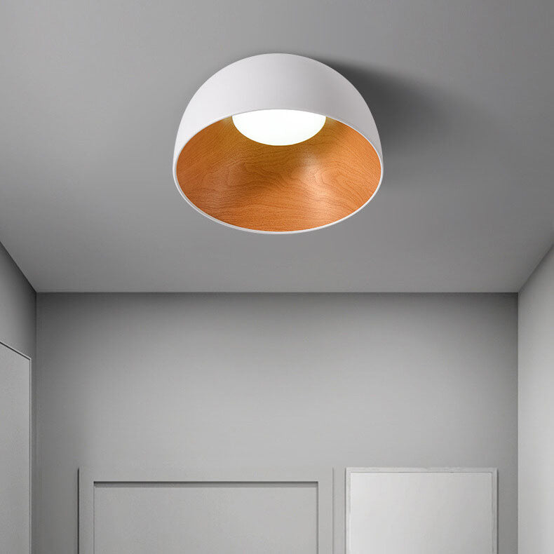 Minimalist Wooden Bowl Iron LED Ceiling Light Fixture