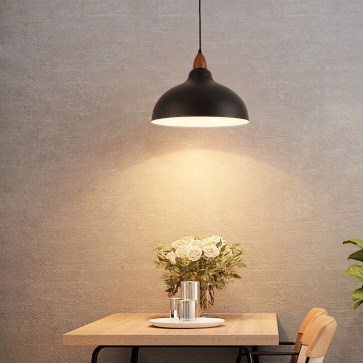Japanese Iron Dome Solid Wood Pendant Light - 1-Light Fixture