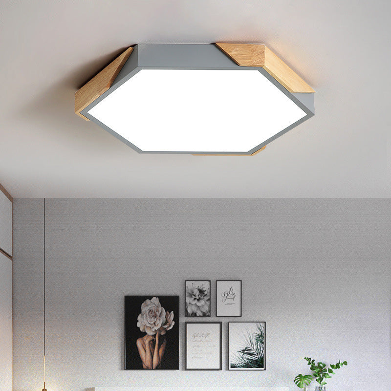 Contemporary Scandinavian Hexagonal LED Flush Mount Ceiling Light for Bedroom