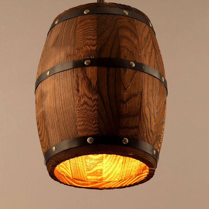 Rustic Iron Wood Wine Barrel Pendant Light for Dining Room