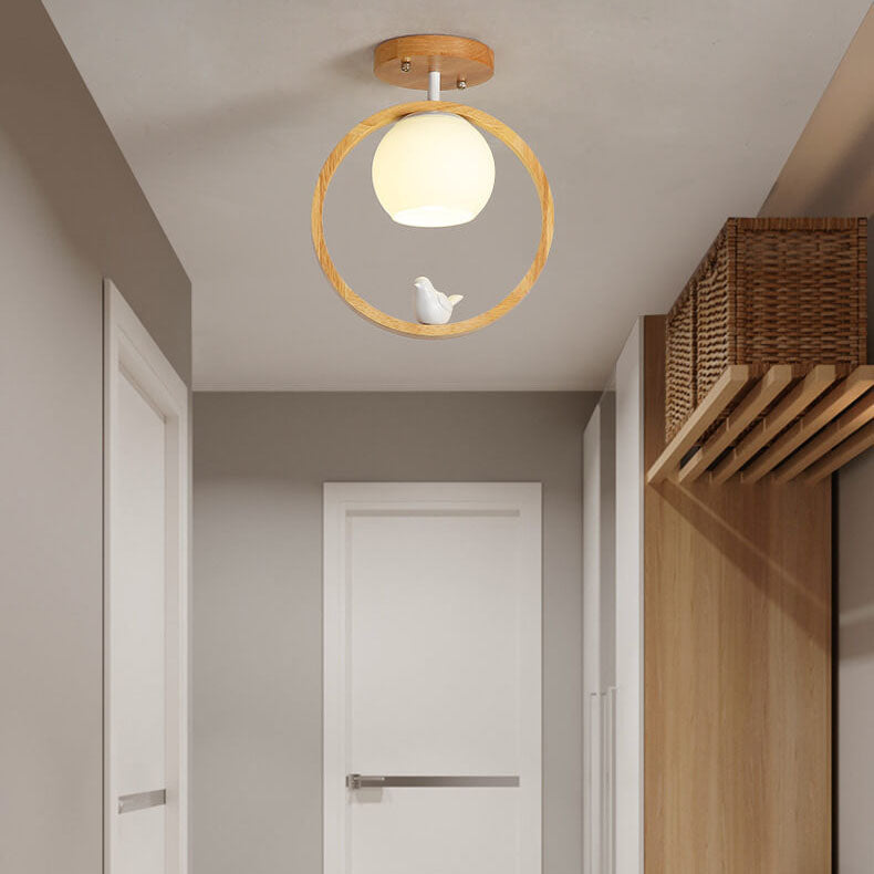 Modern Japanese Minimalist Round Bird Semi-Flush Mount Ceiling Light