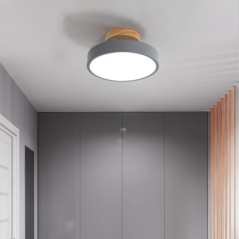 Nordic Wood Round Acrylic LED Semi-Flush Mount Ceiling Light