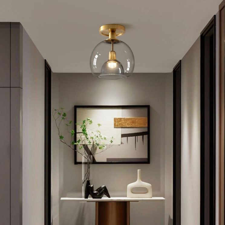 Contemporary Scandinavian Copper Glass Semi-Flush Mount Light for Living Room