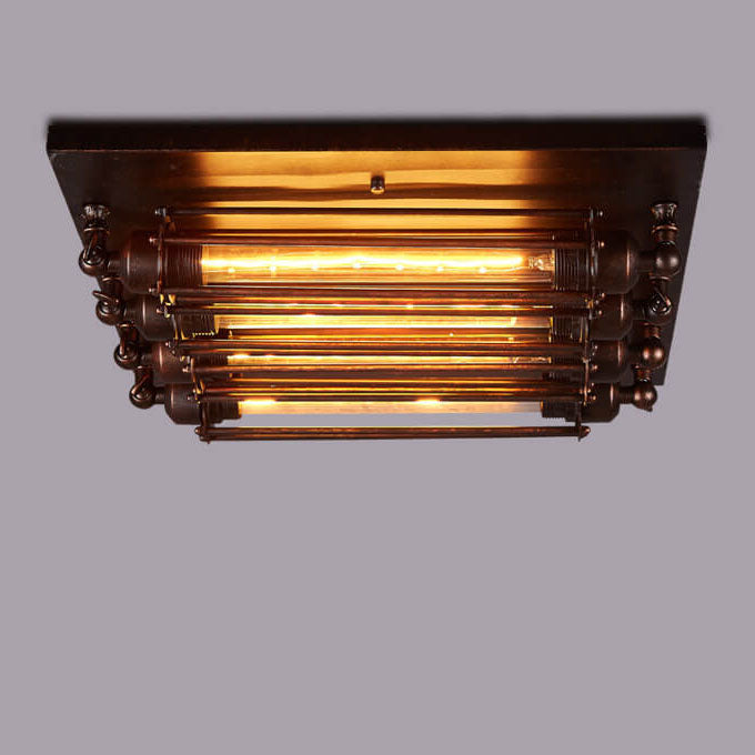Nostalgic Industrial 4-Light Flush Mount Ceiling Light - Iron and Glass Design