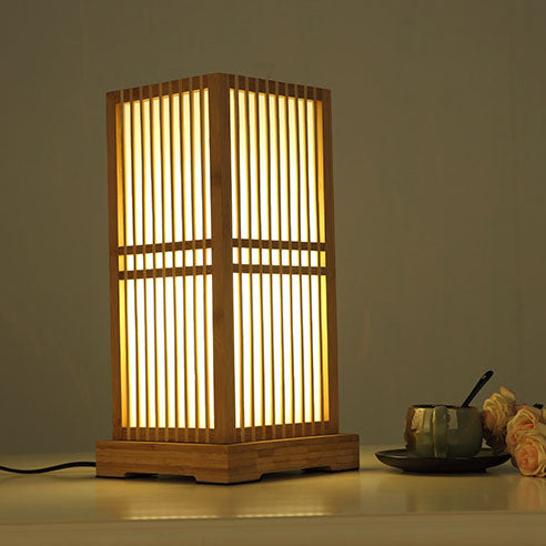 Traditional Japanese Square Bamboo Column 1-Light Table Lamp for Bedroom, Asian Decor Lighting, Artisan Craftsman Design, Elegant Nightstand Lamp, Eco-Friendly Bamboo Table Lamp, Soft Ambient Light for Bedroom, Japanese Style Home Decor, Unique Handmade L