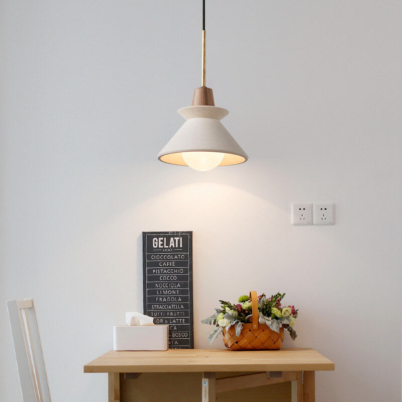 Nordic Minimalist White Cement Pendant Light - 1-Light Tapered Design
