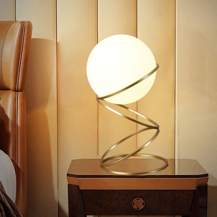 Modern Minimalist Spiral Circle Base Iron Glass Ball 1-Light Table Lamp for Living Room Bedroom Decorative Lighting Contemporary Home Decor Unique Design Stylish Nightstand Lamp Desk Lamp Warm Ambient Light for Modern Interior