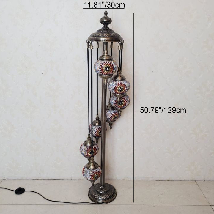 Tiffany Oval Ball Iron Stained Glass Floor Lamp - 5/7 Light for Living Room