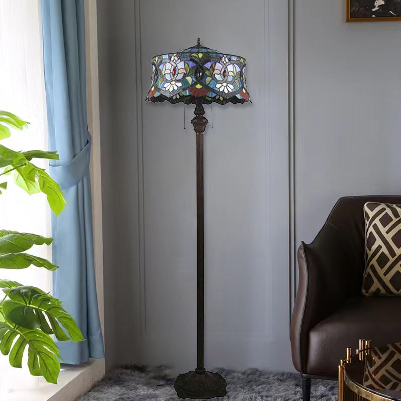 Tiffany Lily Stained Glass Yurt 2-Light Floor Lamp for Study