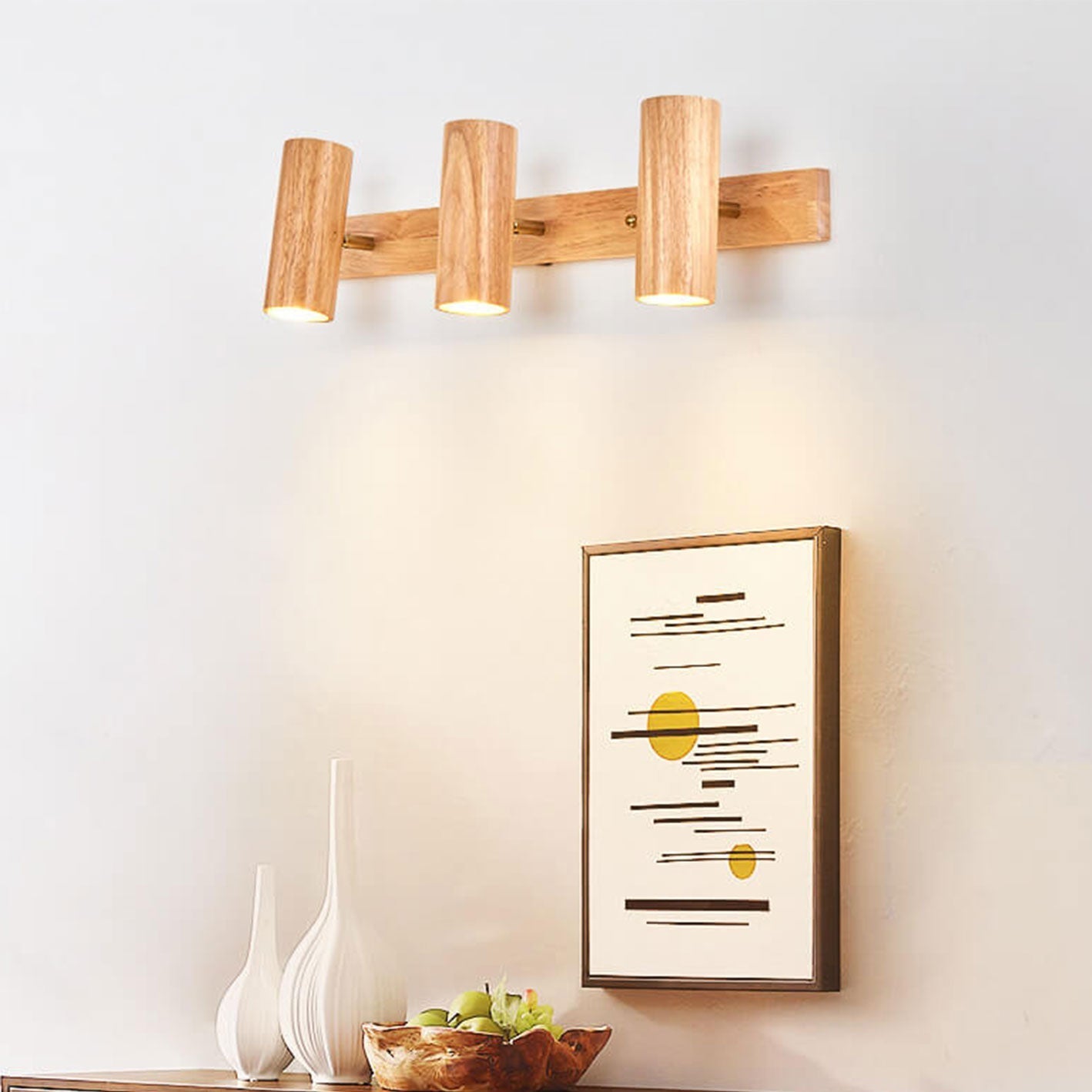 Modern Minimalist Wood Track Spotlight Wall Sconce Lamp - 1/2/3 Light Options