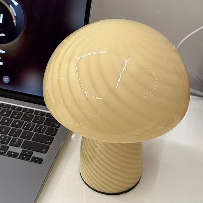 Modern Minimalist Mushroom Glass 1-Light Table Lamp, Contemporary LED Desk Lamp, Stylish Nightstand Light, Trendy Home Decor, Scandinavian Design Lighting, Elegant Glass Shade, Unique Accent Lamp for Living Room, Bedroom, Office Decor, Modern Lighting Sol