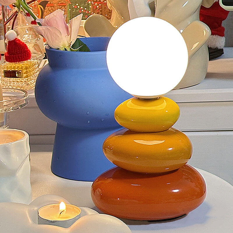 Modern Minimalist Pebble Ceramic Glass USB LED Table Lamp - Stylish Home Lighting with USB Port, Soft Glow Accent Lamp for Bedroom and Living Room