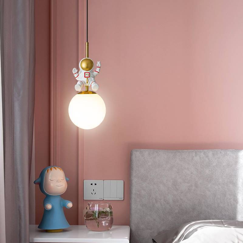 Contemporary Nordic Kids Orb Astronaut Iron Resin 1-Light Pendant Light Bedroom Decor, Space-Themed Lighting, Childrens Ceiling Fixture, Modern Nursery Light, Astronaut Space Decor, Unique Kids Room Lighting, Playful Bedroom Illumination, Decorative Penda