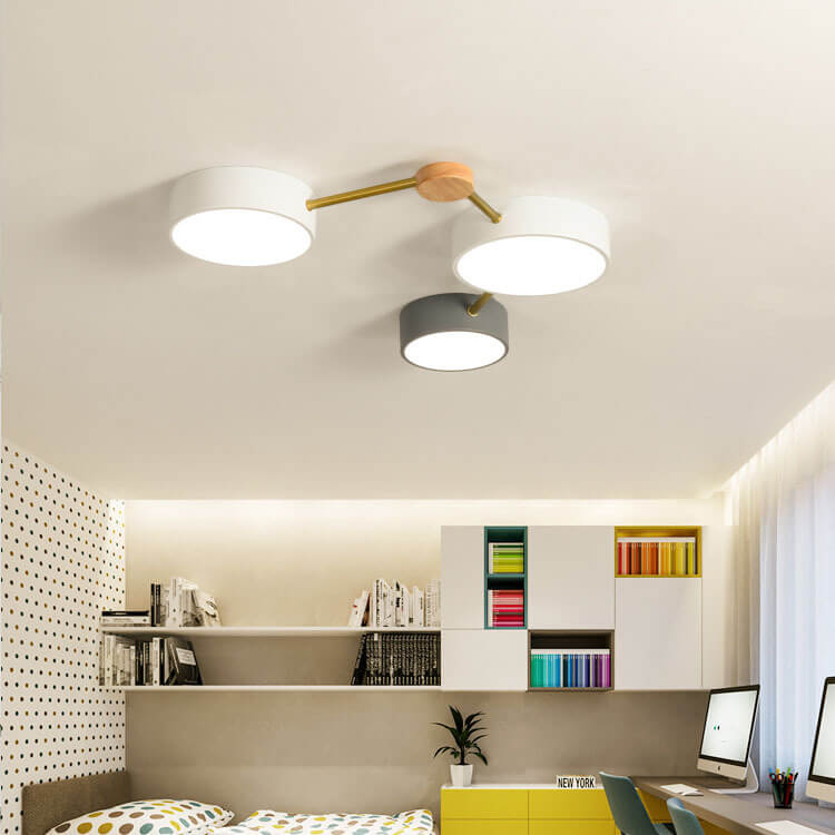 Scandinavian Minimalist Solid Wood Iron LED Flush Mount Light