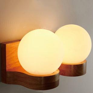 Contemporary Nordic Rubberwood Glass Ball Wall Sconce for Bedroom Lighting