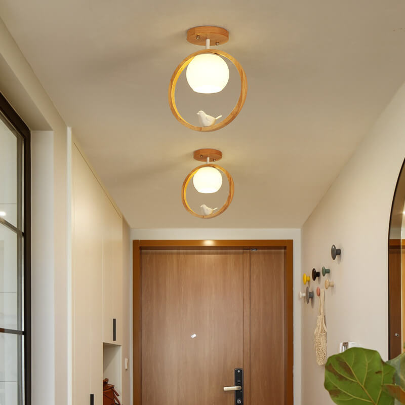 Modern Japanese Minimalist Round Bird Semi-Flush Mount Ceiling Light