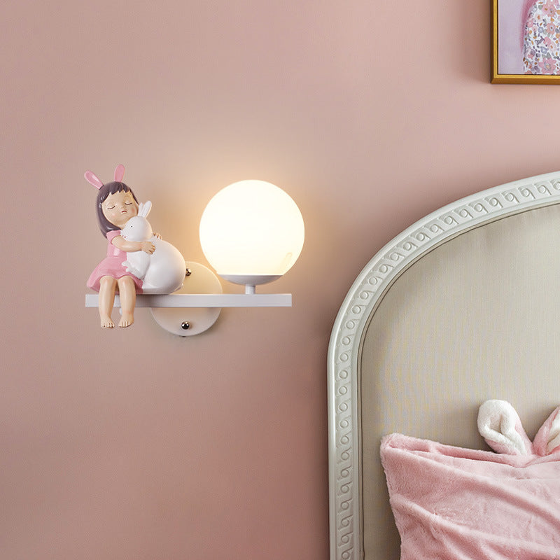 Contemporary Girls Unicorn Orb Resin Iron Glass 1-Light Wall Sconce Lamp for Bedroom Home Decor Fantasy Lighting, Kids Room Unicorn Decor, Unique Wall Light Fixture, Playful Nursery Illumination, Magical Bedroom Accessories
