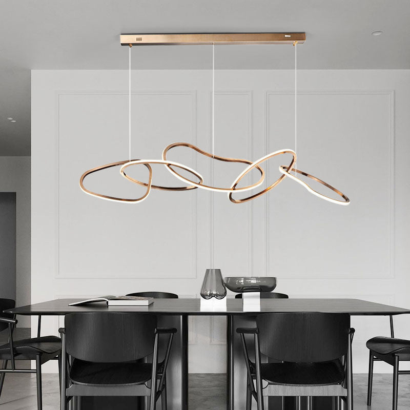 Contemporary Nordic Stainless Steel Round Toroidal LED Chandelier for Dining Room