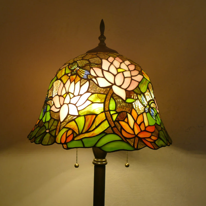 Tiffany Stained Glass Daisy Dragonfly Floor Lamp 2-Light for Bedroom