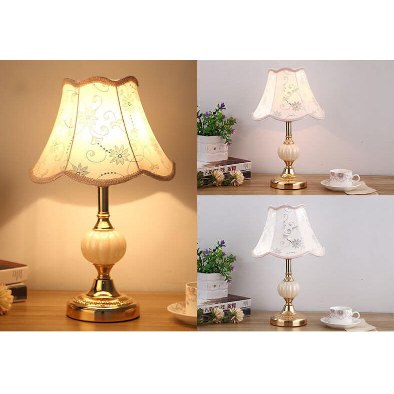 Nordic Vintage Floral Glass Fabric 1-Light Table Lamp, Retro Home Decor, Bohemian Lighting Fixture, Elegant Nightstand Lamp, Unique Bedroom Decor, Scandinavian Style Illumination, Antique Inspired Accent Light, Decorative Glass Shade Lamp, Soft Ambient Li