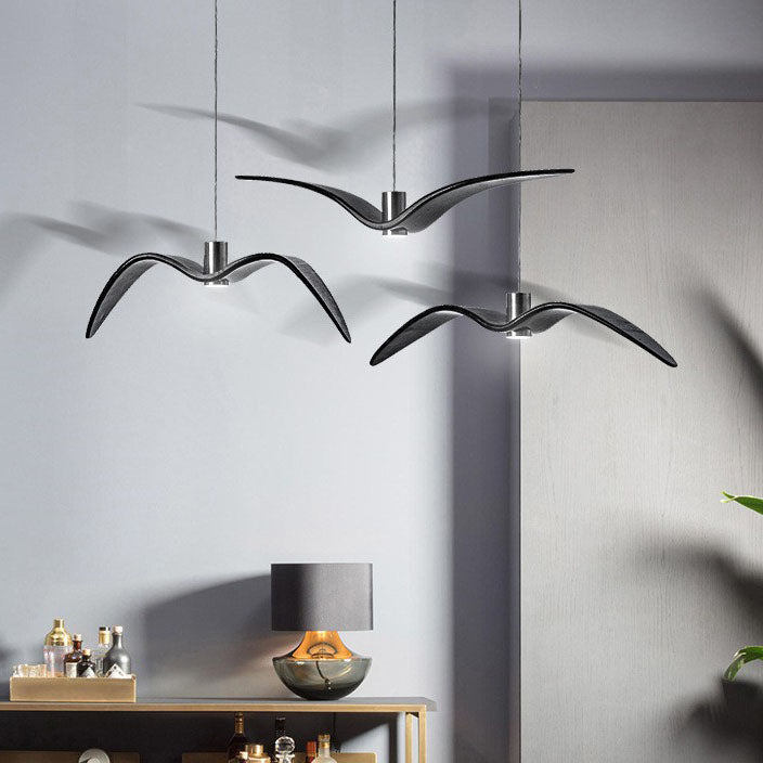 Contemporary Nordic Wrought Iron Seagull LED Pendant Light for Living Room