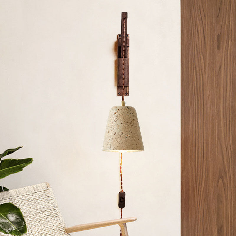 Japanese Wabi-Sabi Solid Wood Glass Horn Wall Sconce Lamp - Elegant Minimalist Lighting, Rustic Home Decor