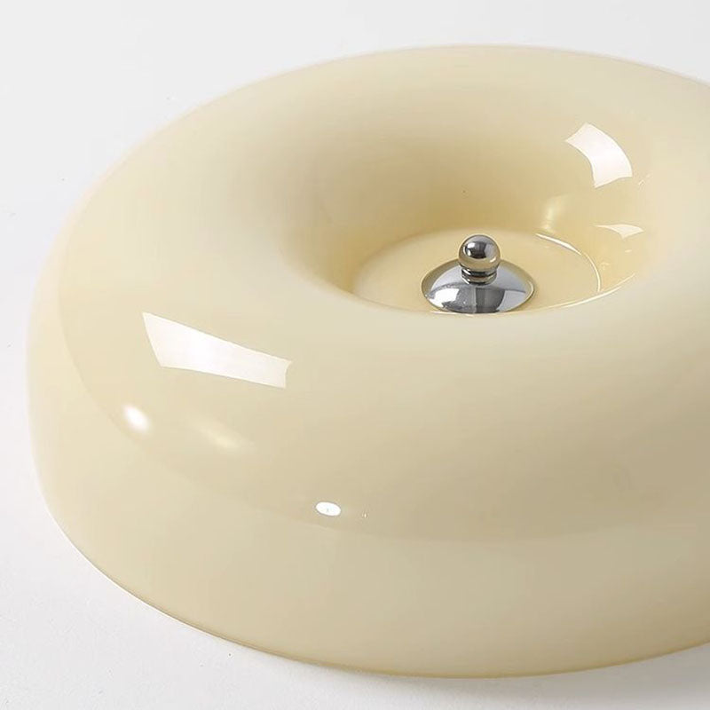Contemporary Nordic Creamy Yellow Pudding Glass Shade Iron LED Flush Mount Ceiling Light