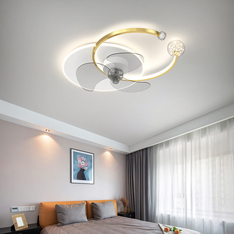 Luxury Double Ring LED Flush Mount Ceiling Fan Light Combination