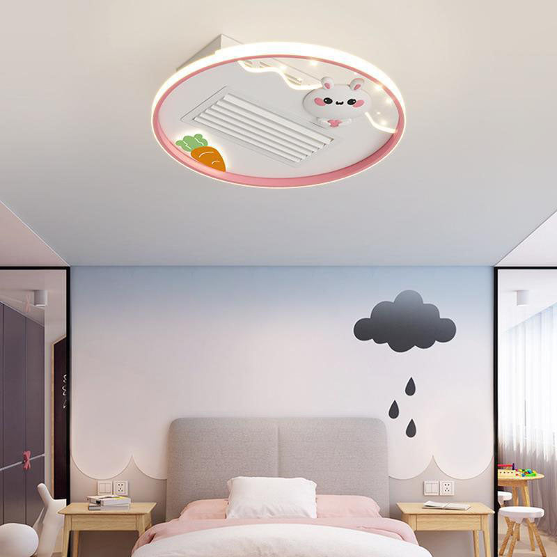 Contemporary Acrylic Astronaut Moon LED Ceiling Fan Light - Kids Bedroom Flush Mount, Invisible Bladeless Design.