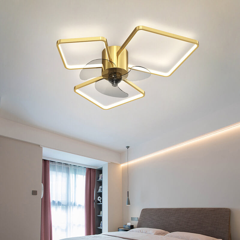 Modern Geometric Square Round LED Ceiling Fan Light - Elegant Flush Mount Design, Stylish Home Lighting, Energy Efficient, Contemporary Ceiling Fixture