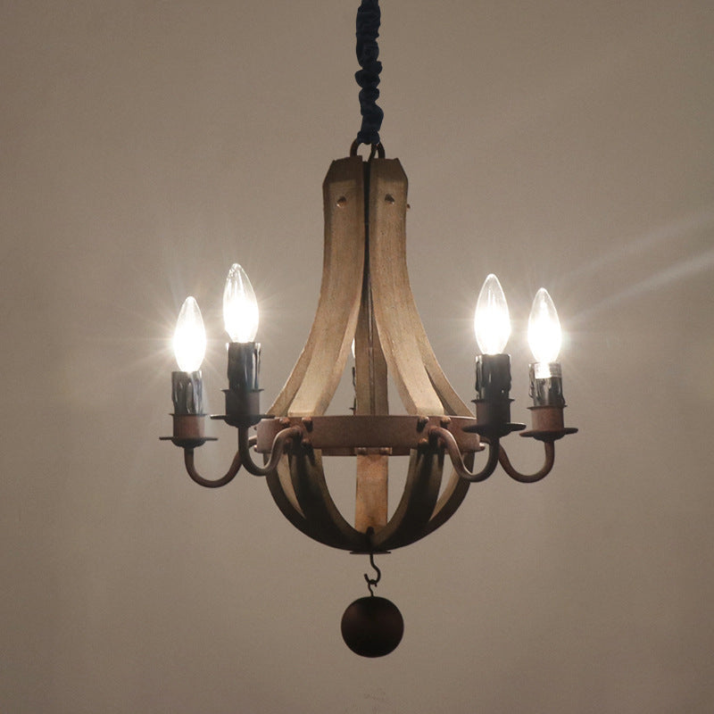 Rustic Round Branch Candle Holder Chandelier - 5/6/8 Light Wooden Iron Decor for Living Room