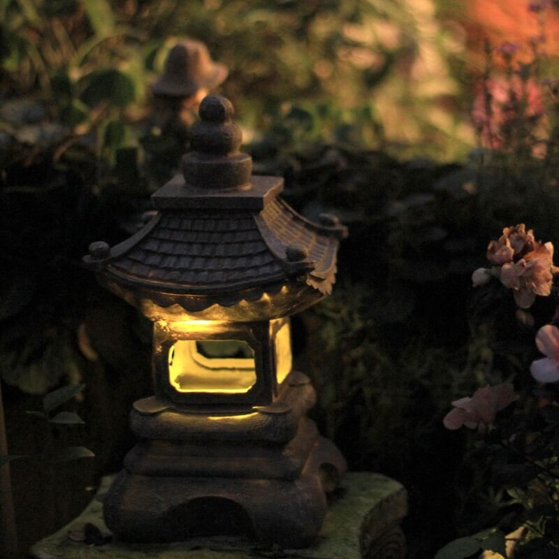 Japanese Zen Solar Pagoda Stone LED Outdoor Light - Waterproof Garden Decoration