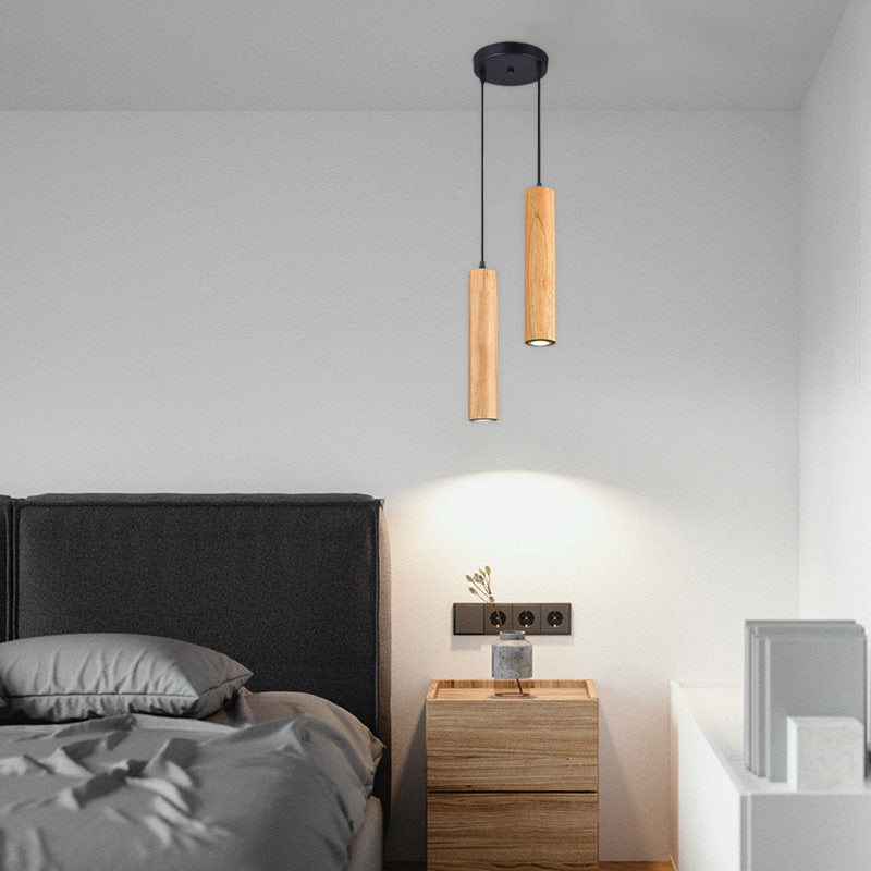 Modern Minimalist Oak Wood Pendant Light for Living Room & Bedroom