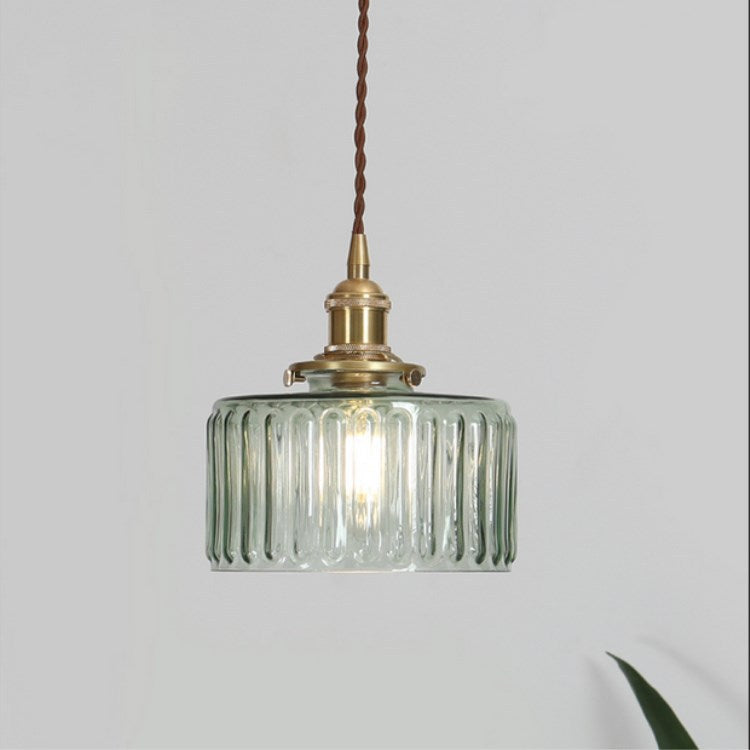 Traditional Japanese Brass Glass Pendant Light for Living Room