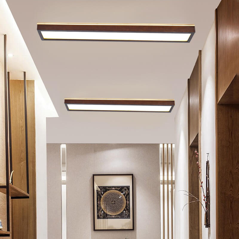 Japanese Minimalist Walnut LED Flush Mount Ceiling Light
