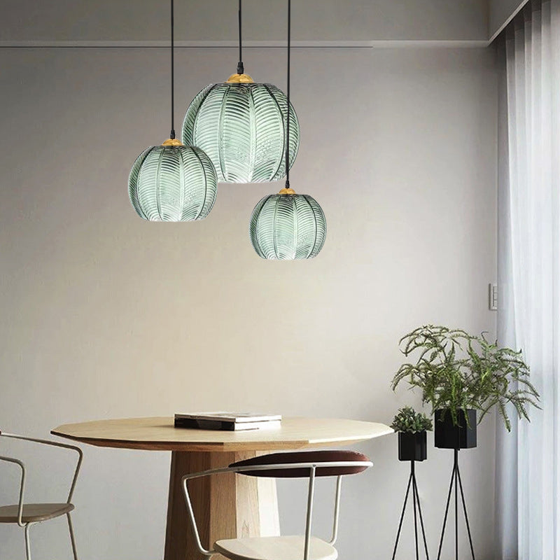 Contemporary Green Leaf Glass Ball Pendant Light for Living Room