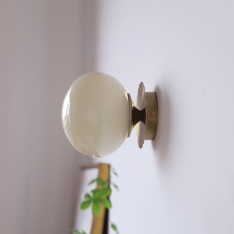 Modern Vintage Minimalist Round Iron Glass Wall Sconce Lamp 1-Light