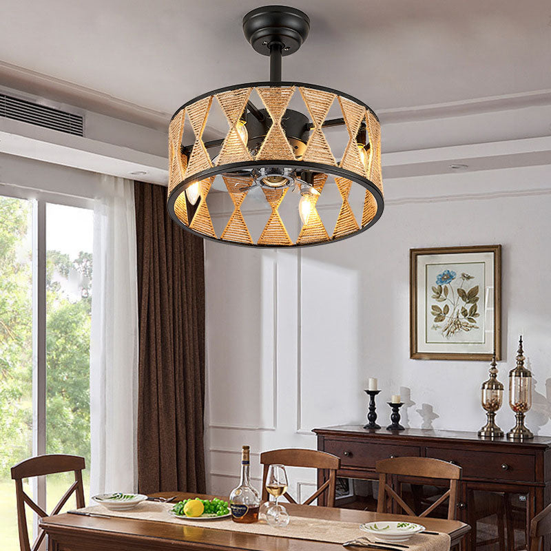 Industrial Twisted Rope Iron 4-Light Downrod Ceiling Fan Light Fixture