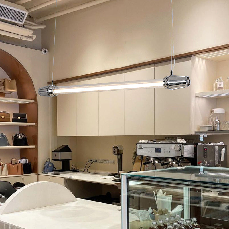 Contemporary Industrial LED Island Chandelier - Strip Aluminum & Acrylic Design for Dining Room