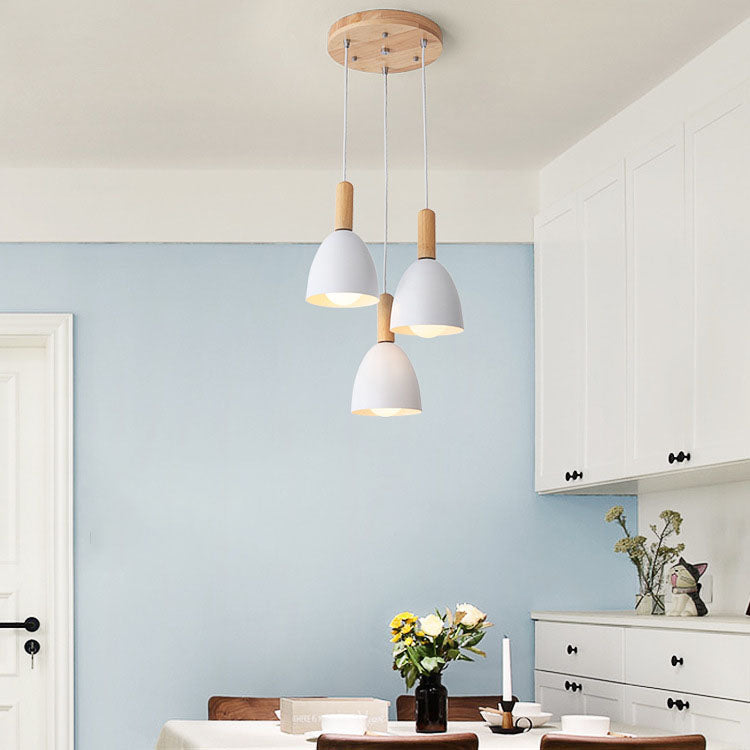 Nordic Minimalist Macaron Chandelier - 1/3-Light Solid Color Design, Modern Hanging Light Fixture for Dining Room or Living Space