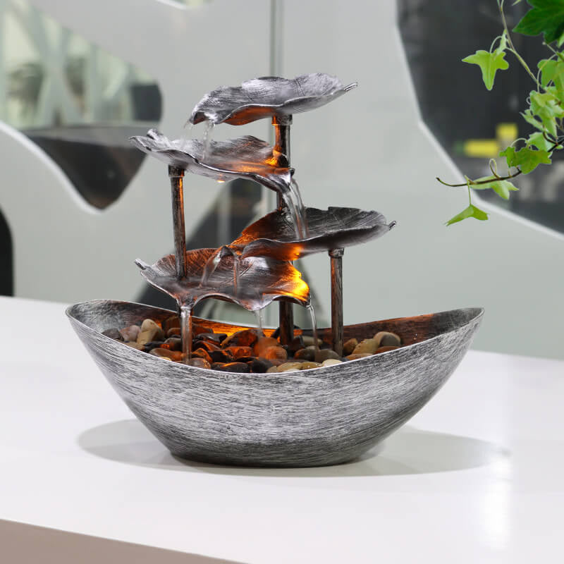 Creative Lotus Leaf Yuanbao Flowing Fountain LED Decorative Table Lamp - Unique Water Feature Lamp, Indoor Table Decoration, Relaxing Mood Light, Chinese Style Home Decor, Zen Garden Fountain Lamp, Gift for Nature Lovers, Modern LED Lighting for Living Ro