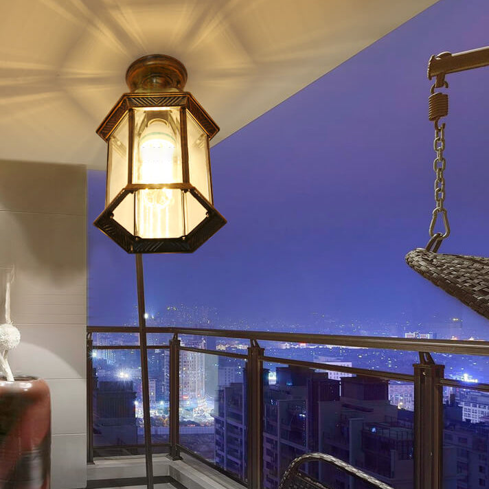Traditional Outdoor Hexagonal Waterproof Lantern - 1-Light Semi-Flush Mount Ceiling Fixture