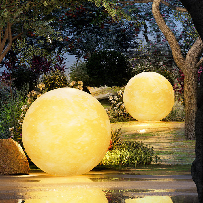 Contemporary Nordic Solar Waterproof PE Resin Round Moon LED Pendant Light for Outdoor Patio