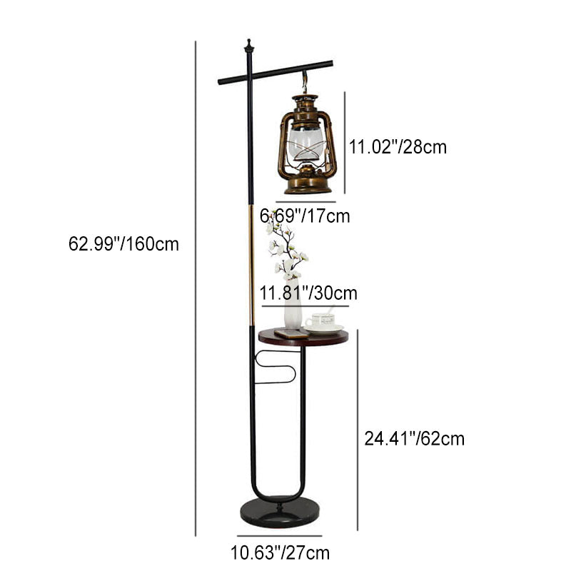 Vintage European Lantern Floor Lamp - Iron, Wood & Marble, 1-Light Standing Design