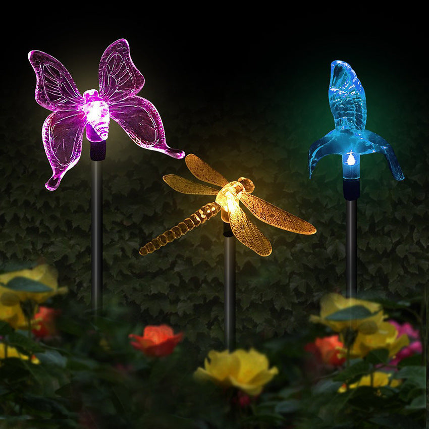 Solar Hummingbird Butterfly Dragonfly Outdoor LED Path Light - Garden Courtyard Decorative Ground Insert Lighting