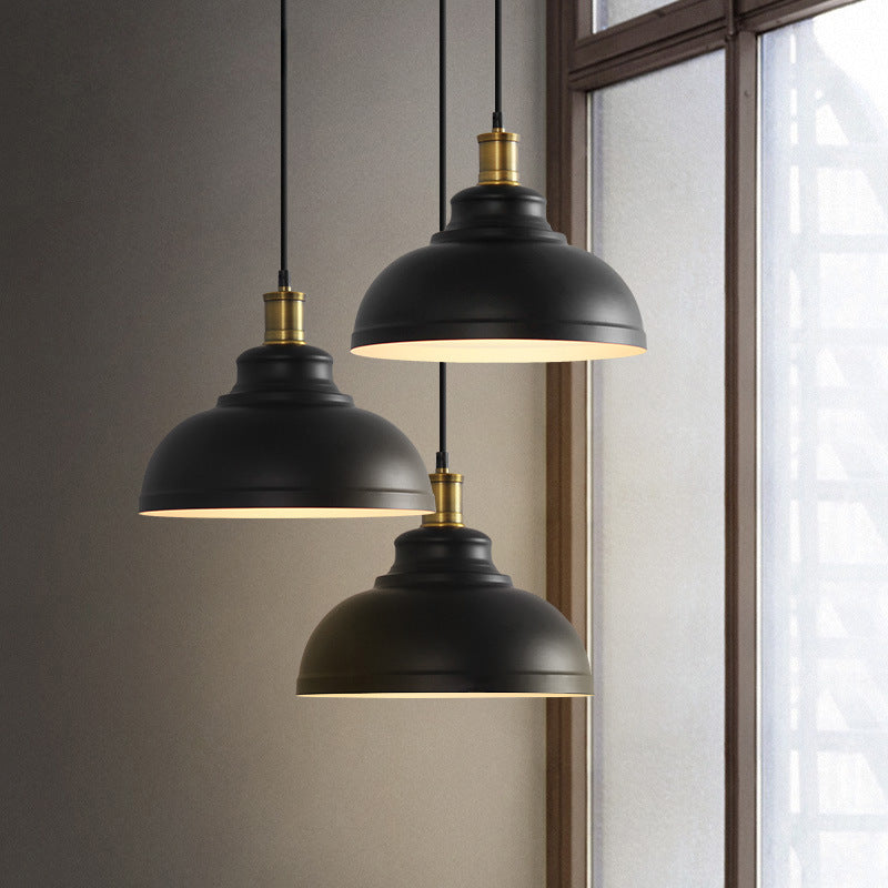 Contemporary Industrial Dome Pendant Light - Round Iron 1-Light Fixture for Living Room